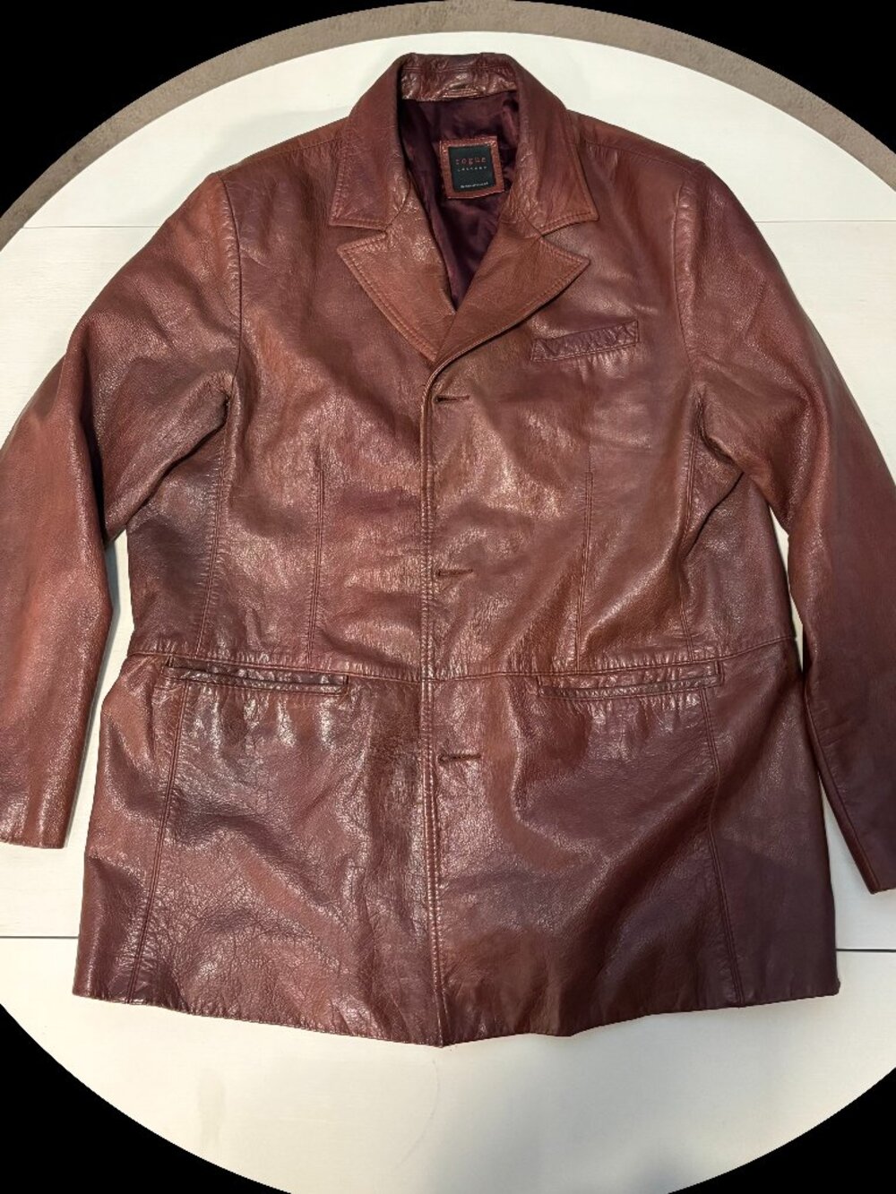 Rare Vintage Reilly Olmes Premium Leather Jacket, Car Coat, Burgundy-Brown, L